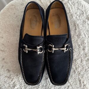 Ferragamo Parigi Suede Loafers Navy Blue Size 9